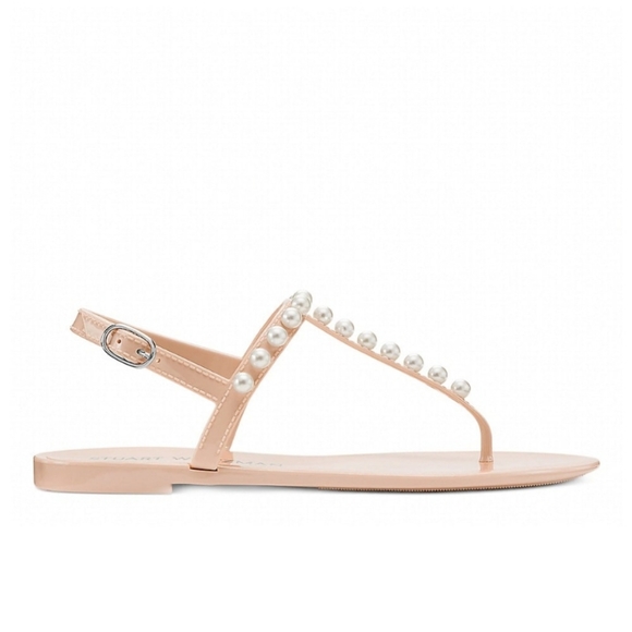 Stuart Weitzman Goldie Basic Embellished Jelly Thong Sandal Beige 5 - Picture 2 of 7